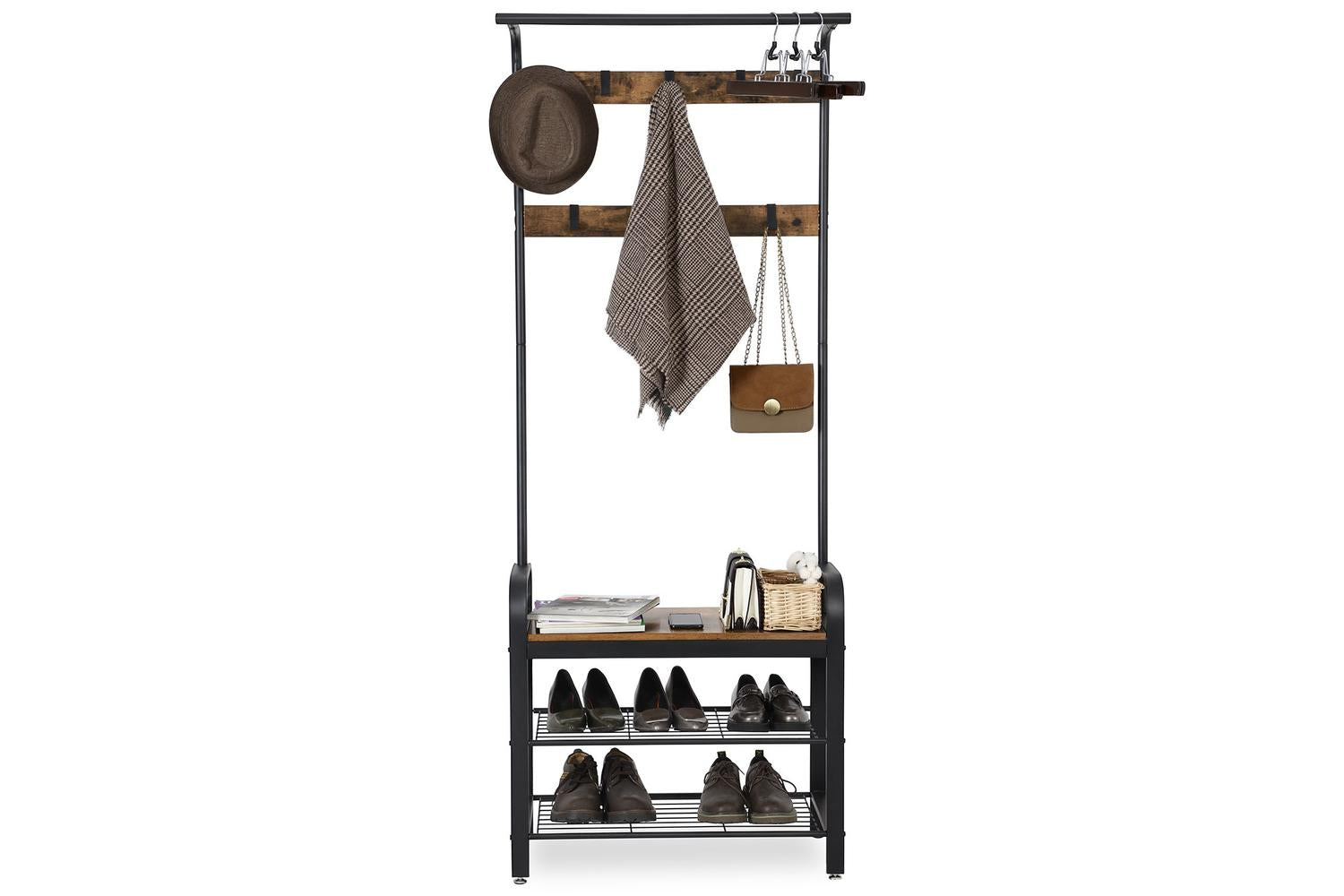 Vasagle Industrial Coat Rack With Bench For Entryway | Black-5
