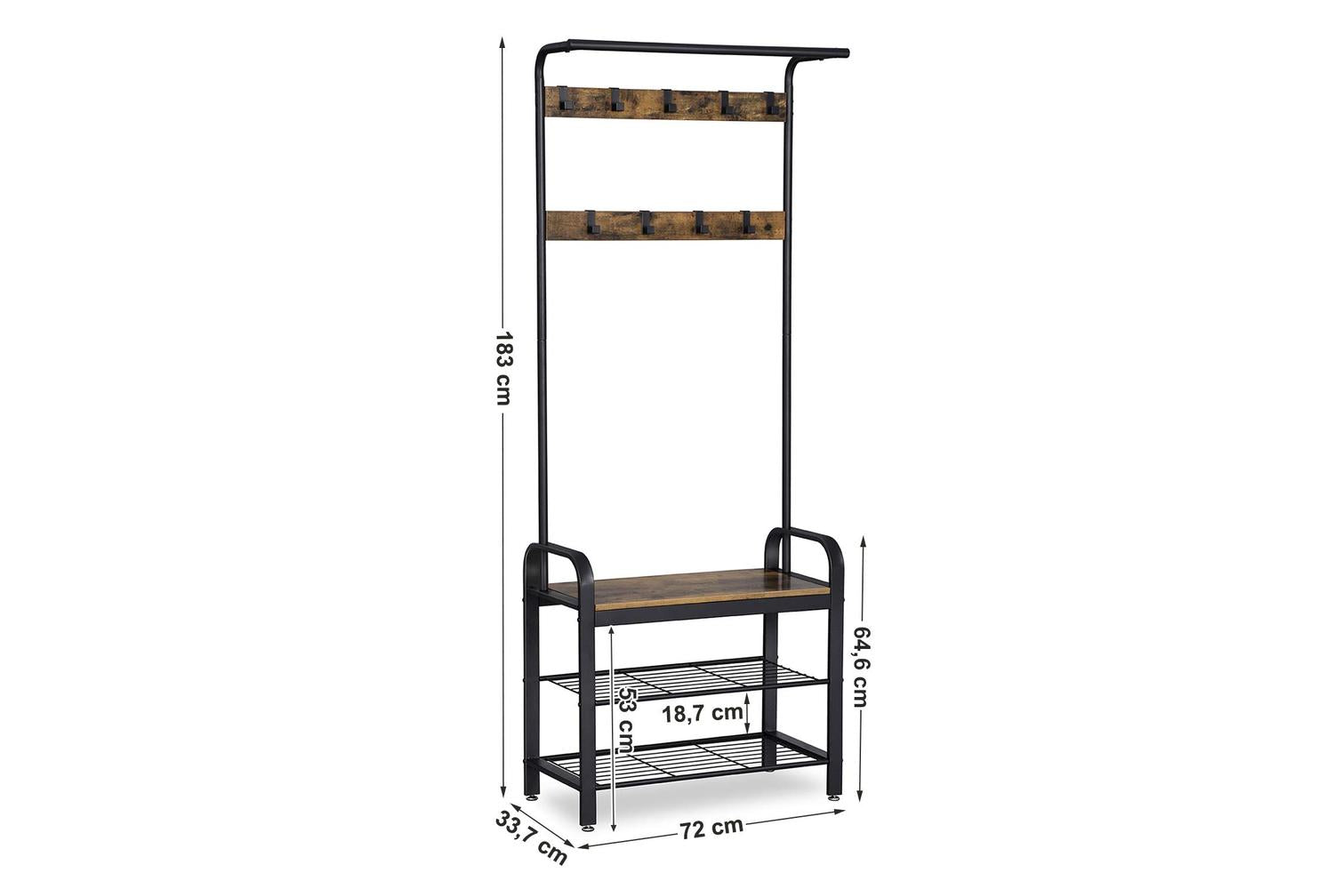 Vasagle Industrial Coat Rack With Bench For Entryway | Black-6