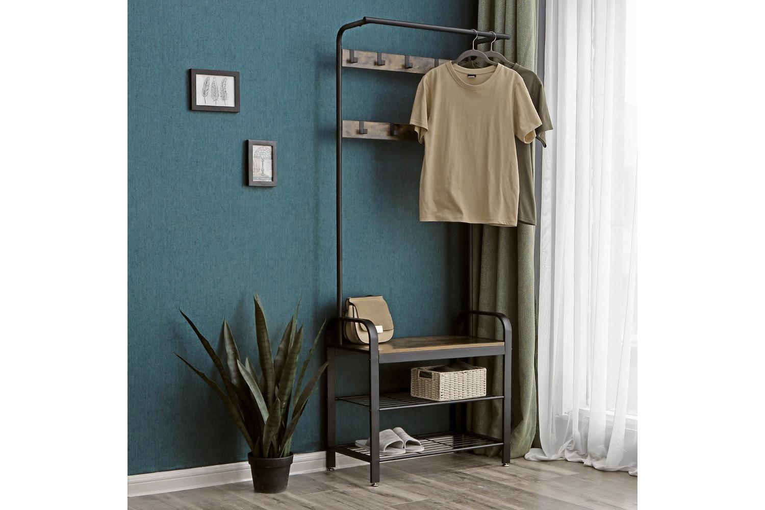 Vasagle Industrial Coat Rack With Bench For Entryway | Black-7