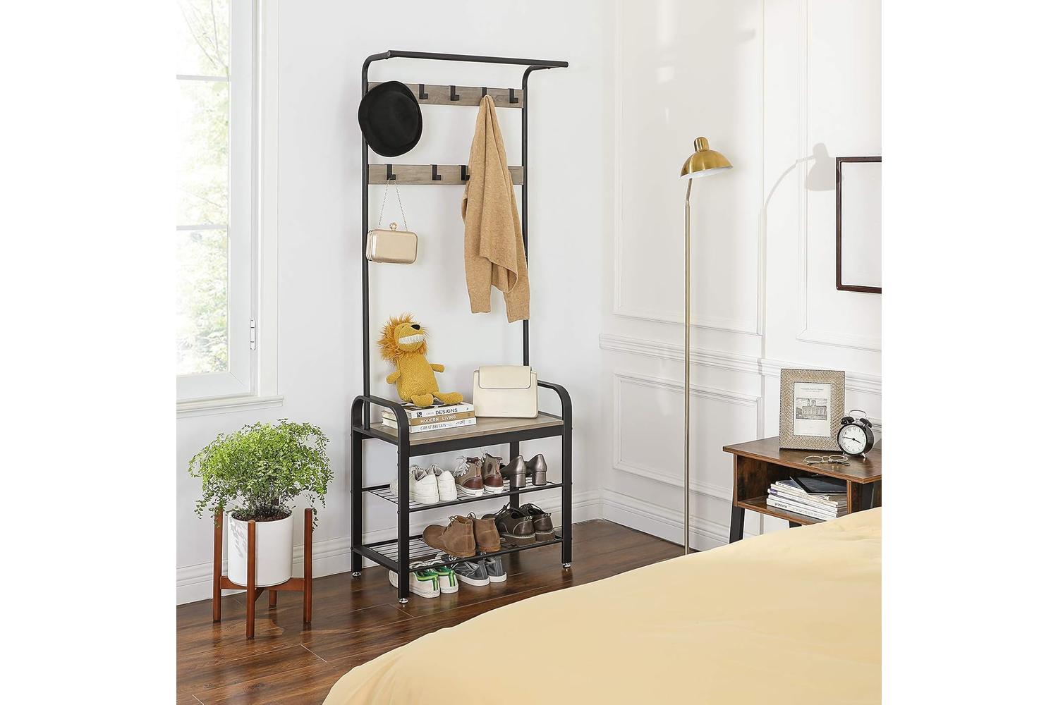 Vasagle Coat Rack Shoe Bench | Greige & Black-3