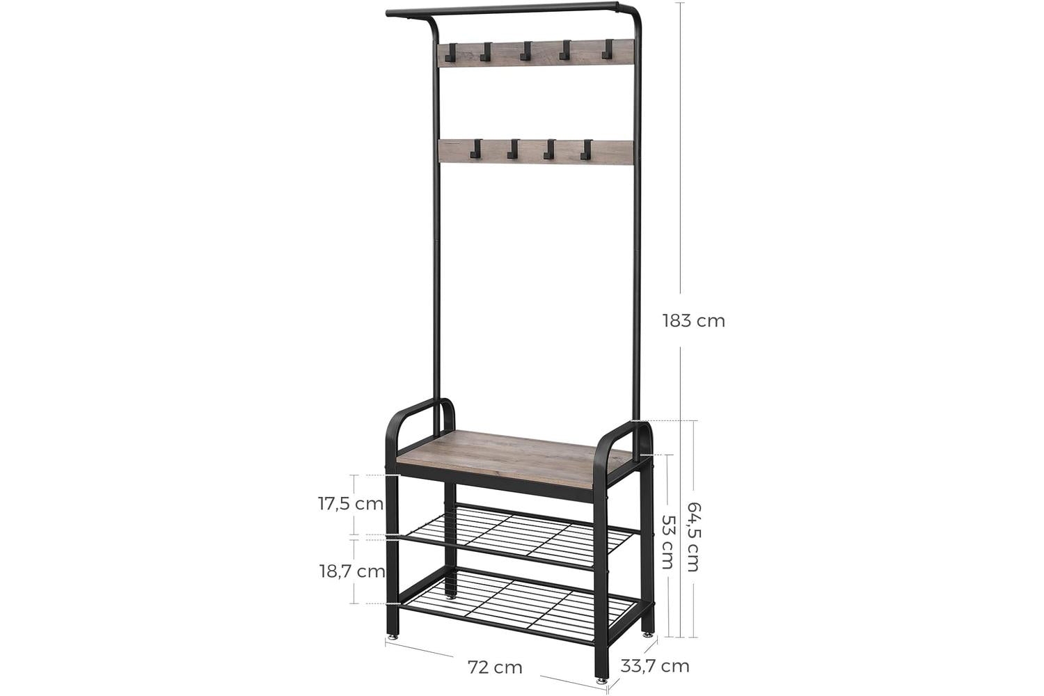 Vasagle Coat Rack Shoe Bench | Greige & Black-5