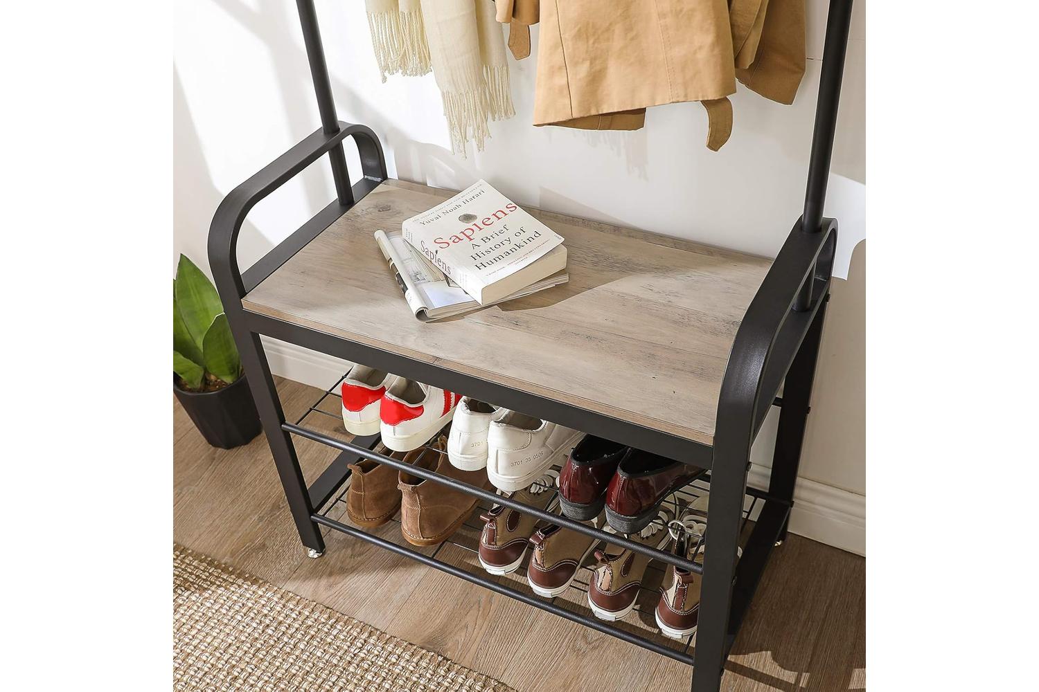 Vasagle Coat Rack Shoe Bench | Greige & Black-6