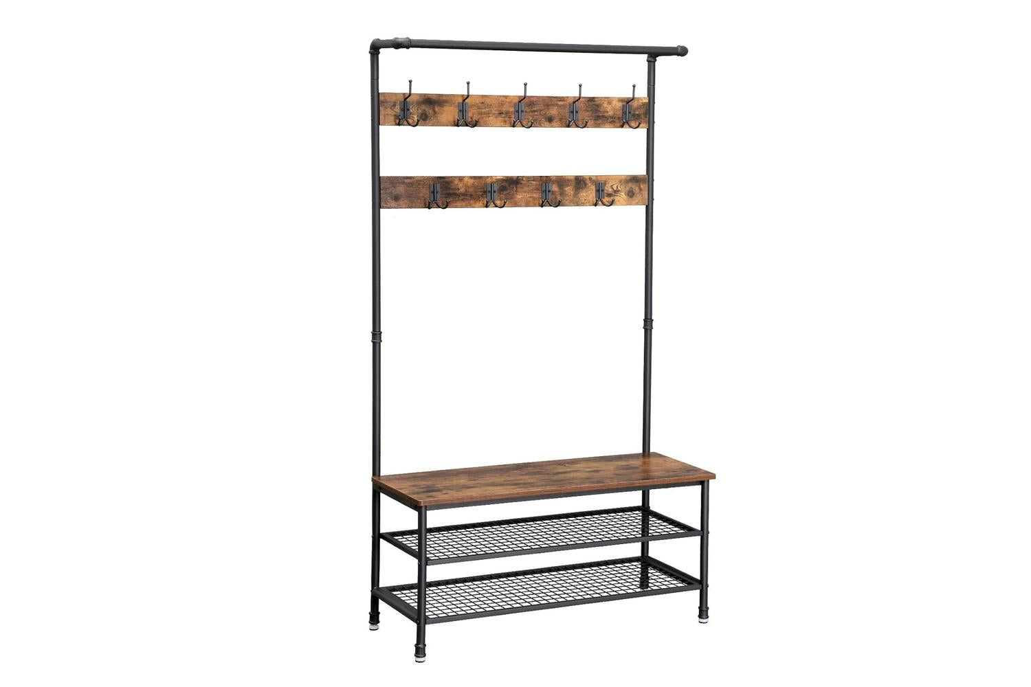 Vasagle Industrial Coat Rack Storage Bench | Rustic Brown