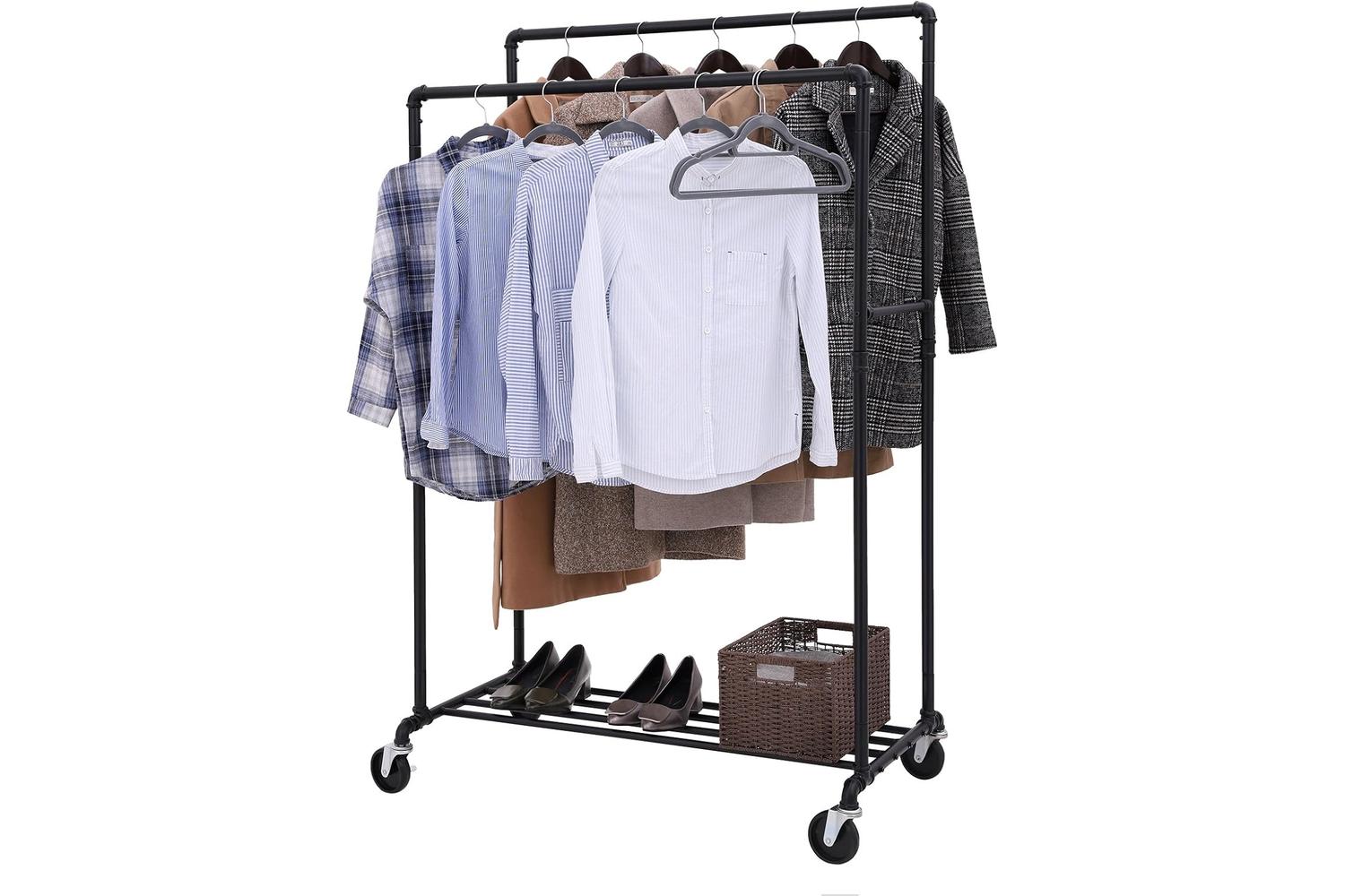 Songmics Black Clothes Rack on Wheels with 2 Rails | Black-2
