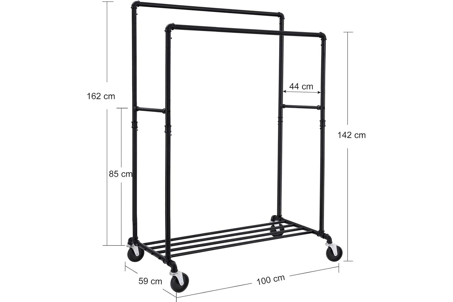 Songmics Black Clothes Rack on Wheels with 2 Rails | Black-4