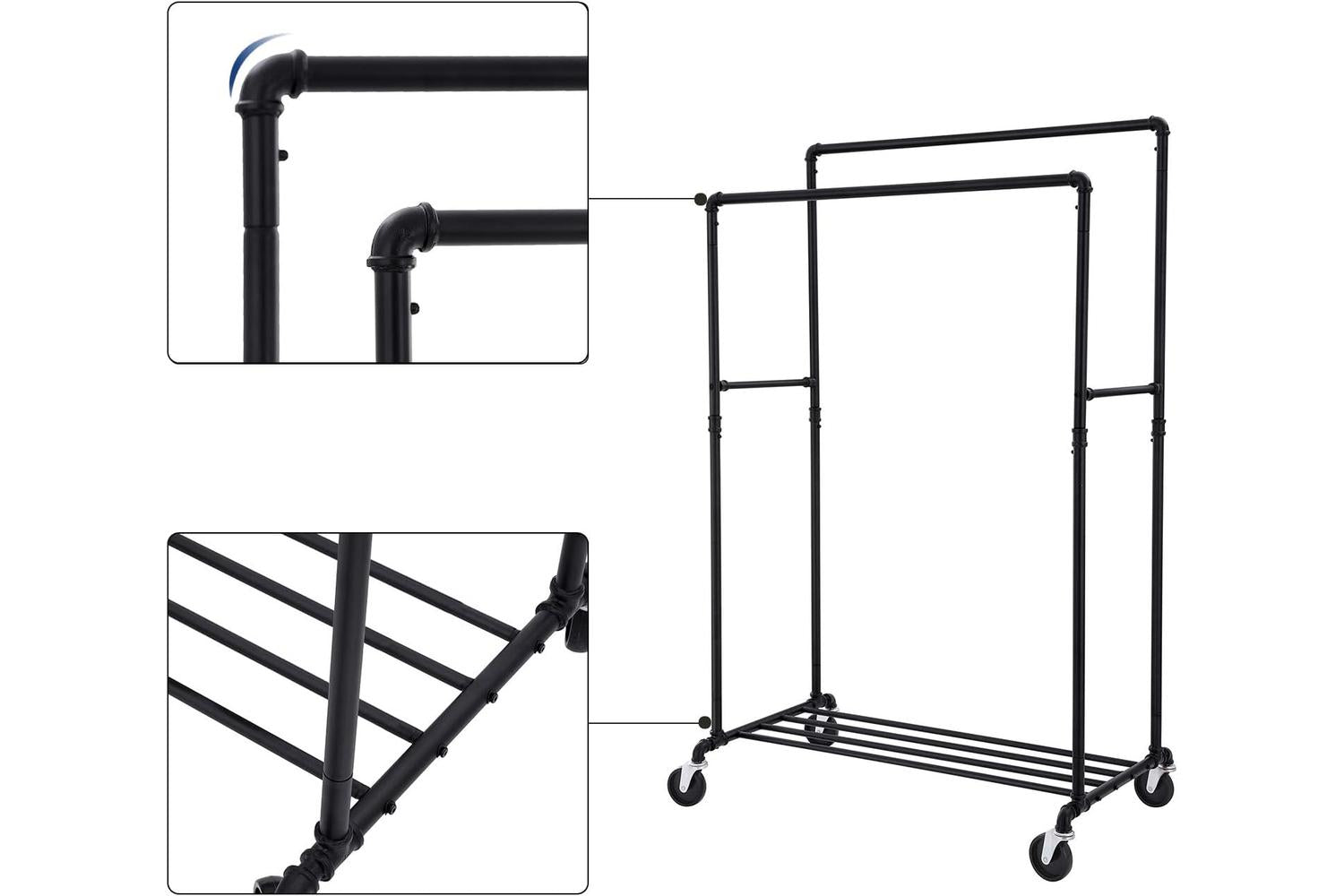 Songmics Black Clothes Rack on Wheels with 2 Rails | Black-5