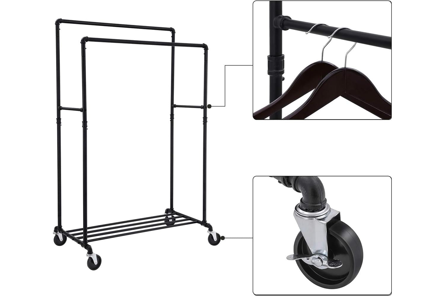 Songmics Black Clothes Rack on Wheels with 2 Rails | Black-6