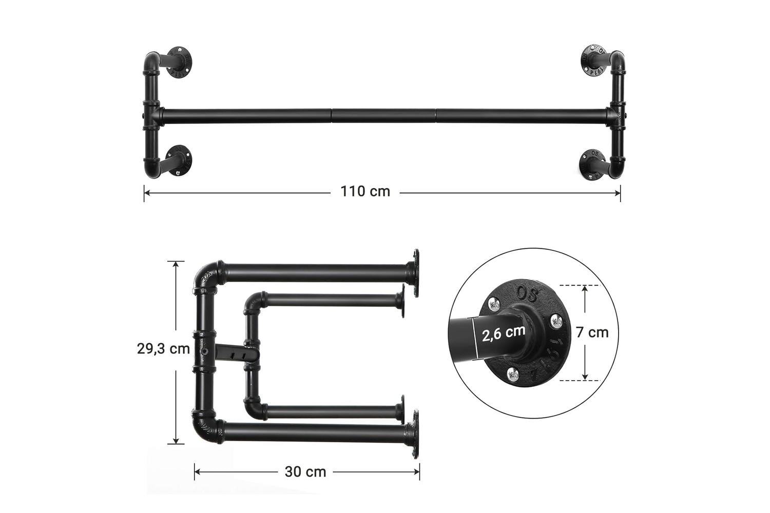 Songmics Set of 2 Black Wall-Mounted Clothes Rack | Black-4