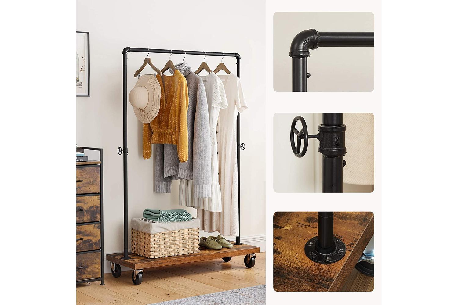 Vasagle Industrial Pipe Style Rolling Garment Rack with Shoe Shelf-3
