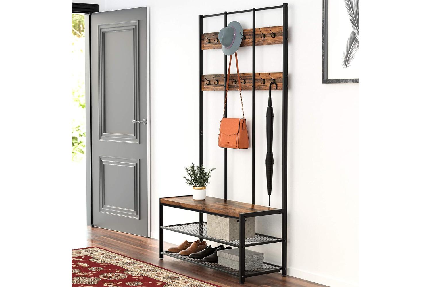 Vasagle Industrial Large Storage Coat Rack | Rustic Brown & Black-2