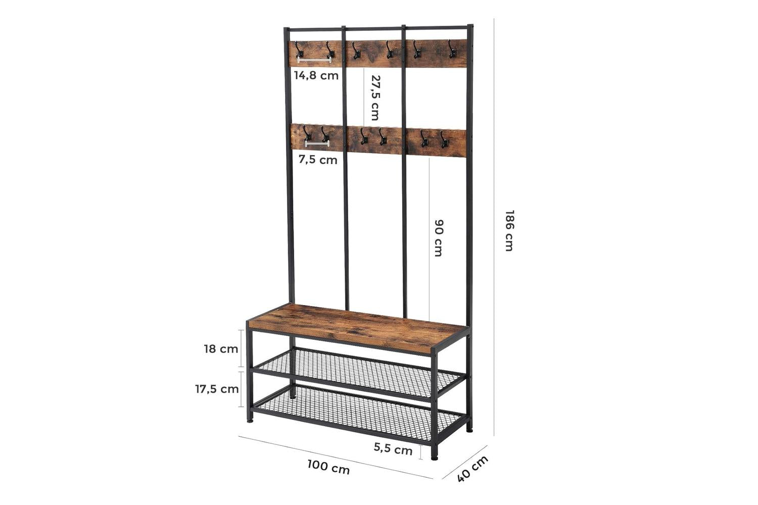 Vasagle Industrial Large Storage Coat Rack | Rustic Brown & Black-5