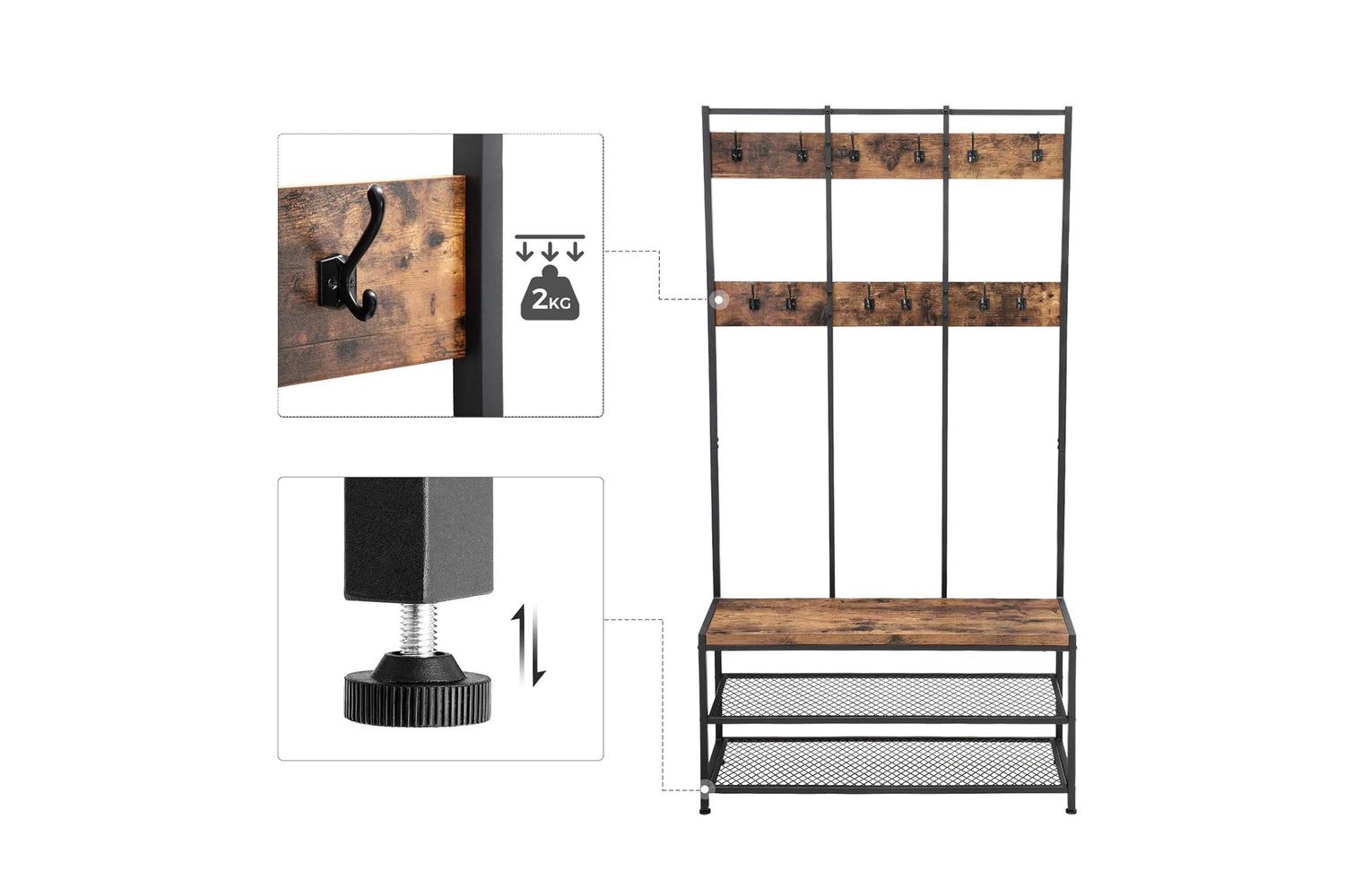 Vasagle Industrial Large Storage Coat Rack | Rustic Brown & Black-6