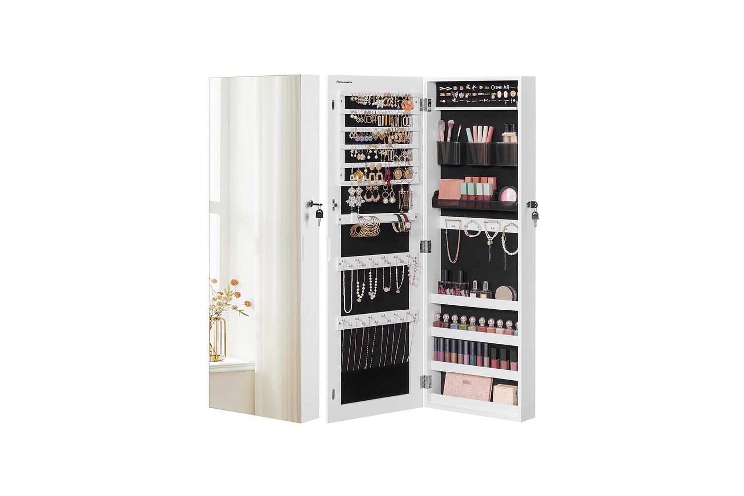 Songmics Wall Mounted Jewelry Armoire with Mirror | White