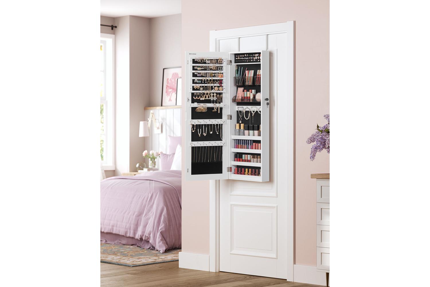 Songmics Wall Mounted Jewelry Armoire with Mirror | White-4