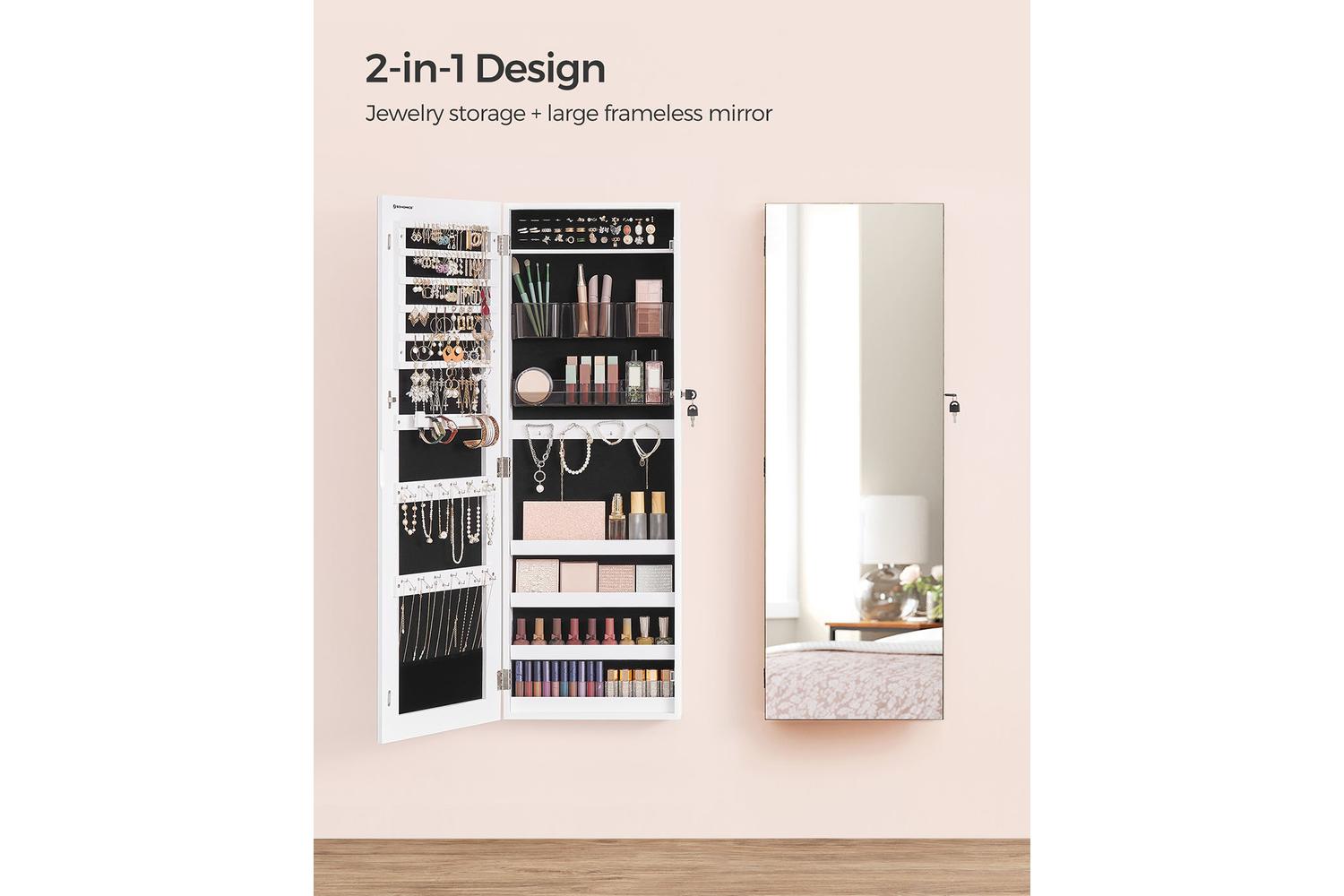 Songmics Wall Mounted Jewelry Armoire with Mirror | White-7