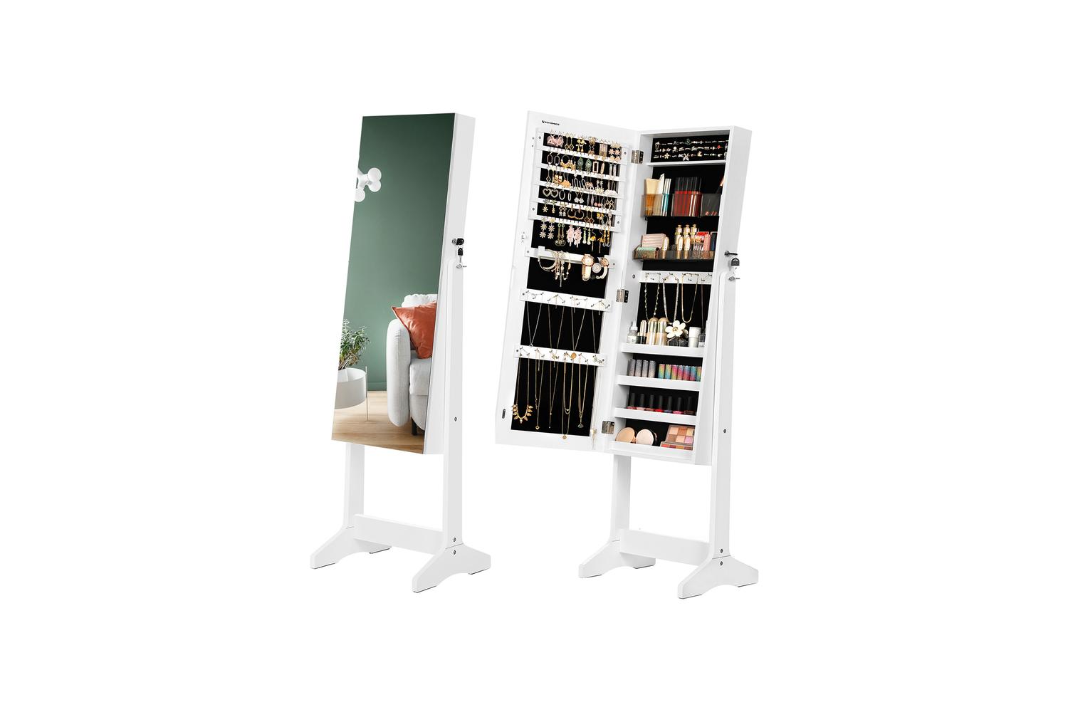 Songmics Freestanding Jewelry Cabinet Armoire with Mirror | White-3