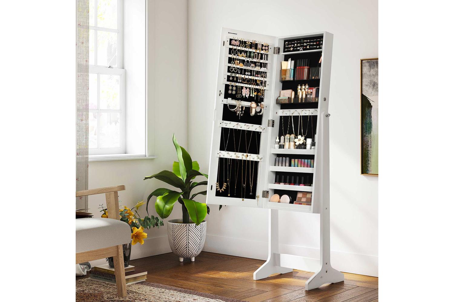 Songmics Freestanding Jewelry Cabinet Armoire with Mirror | White-5