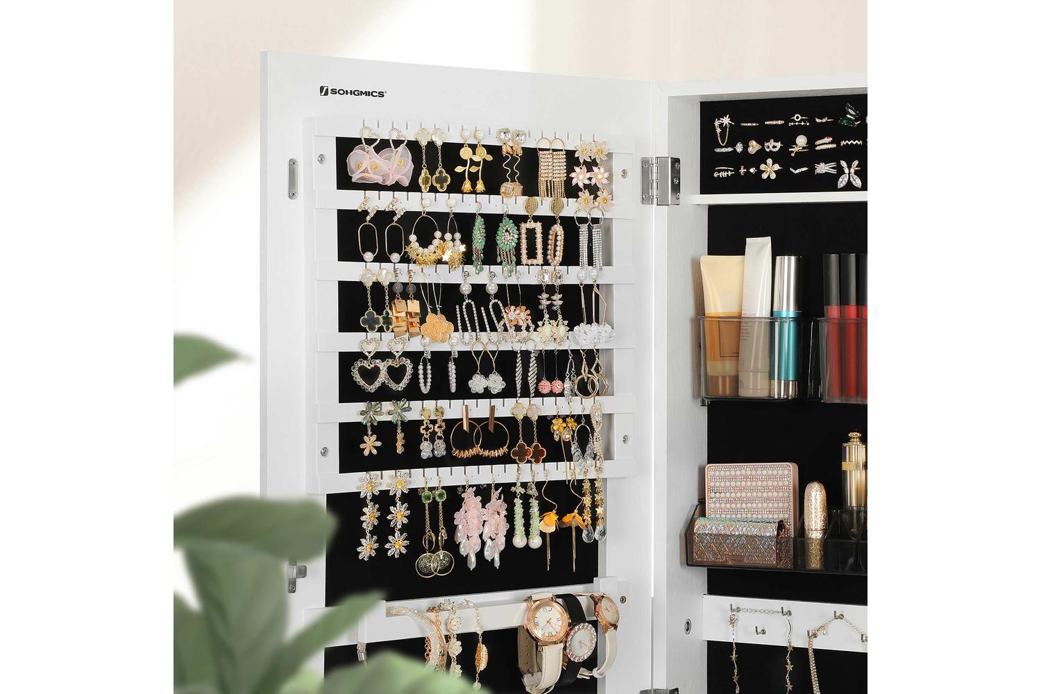 Songmics Freestanding Jewelry Cabinet Armoire with Mirror | White-6