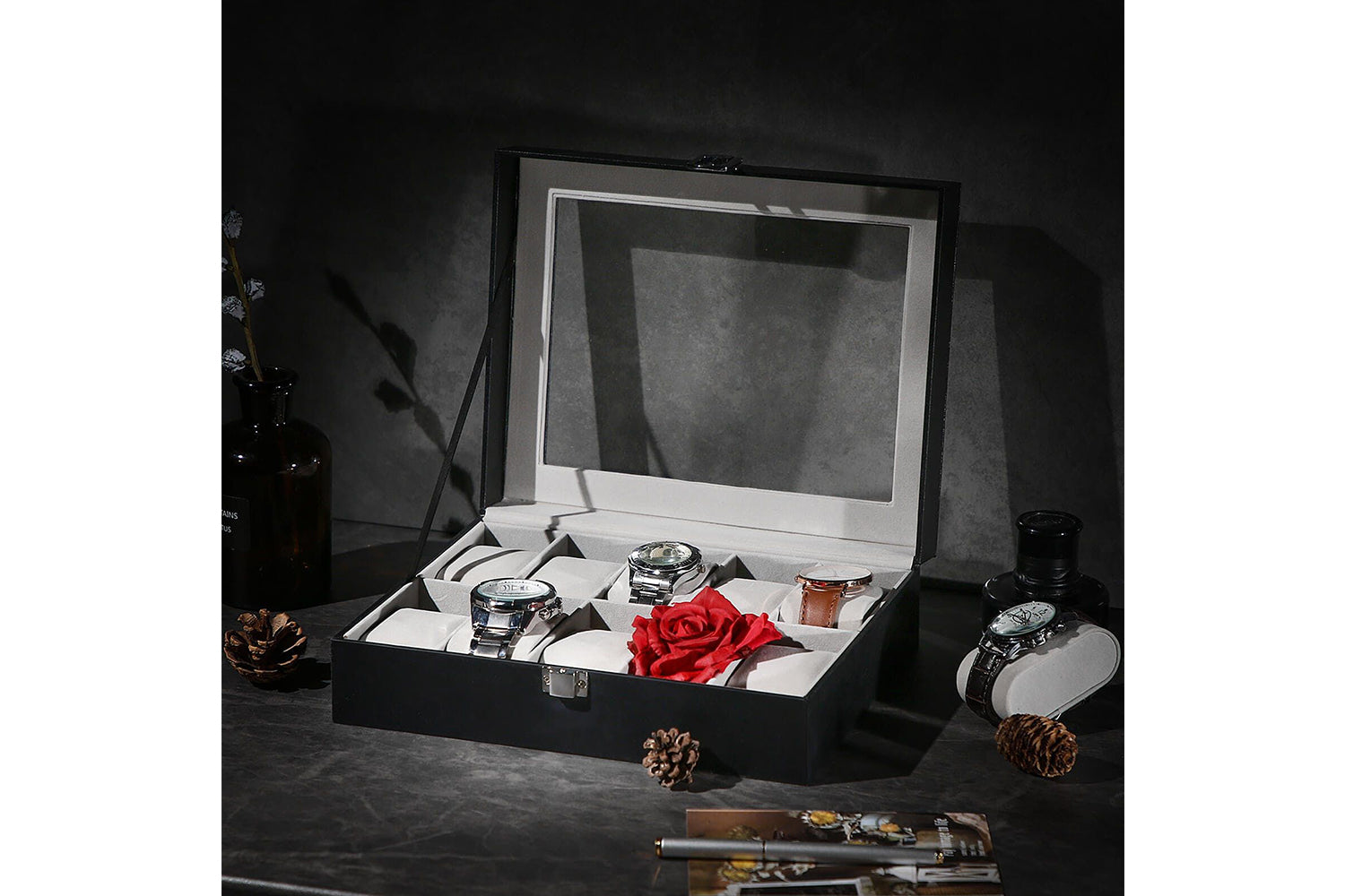 Songmics 10 Slots Watch Box | Black-3
