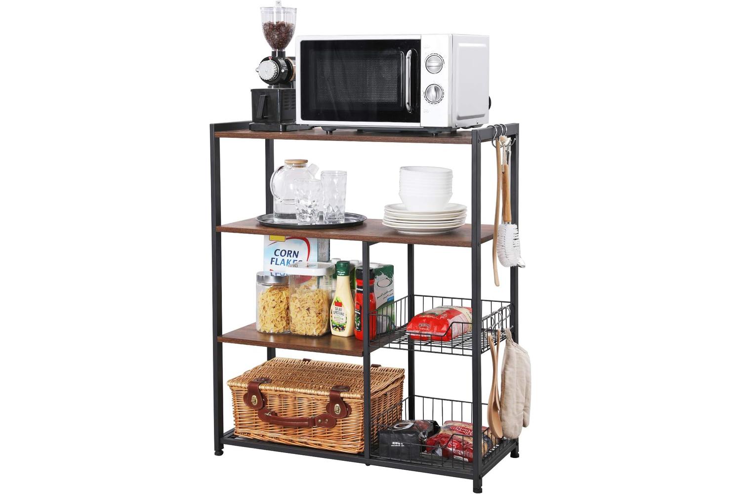 Vasagle Mesh Baskets Kitchen Shelf | Rustic Brown & Matte Black-2