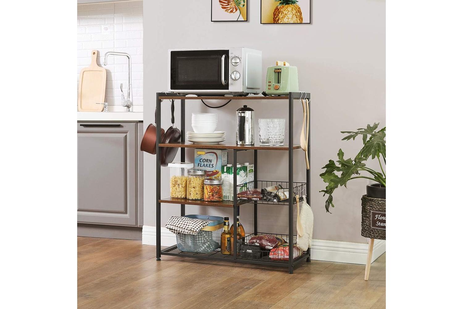 Vasagle Mesh Baskets Kitchen Shelf | Rustic Brown & Matte Black-3