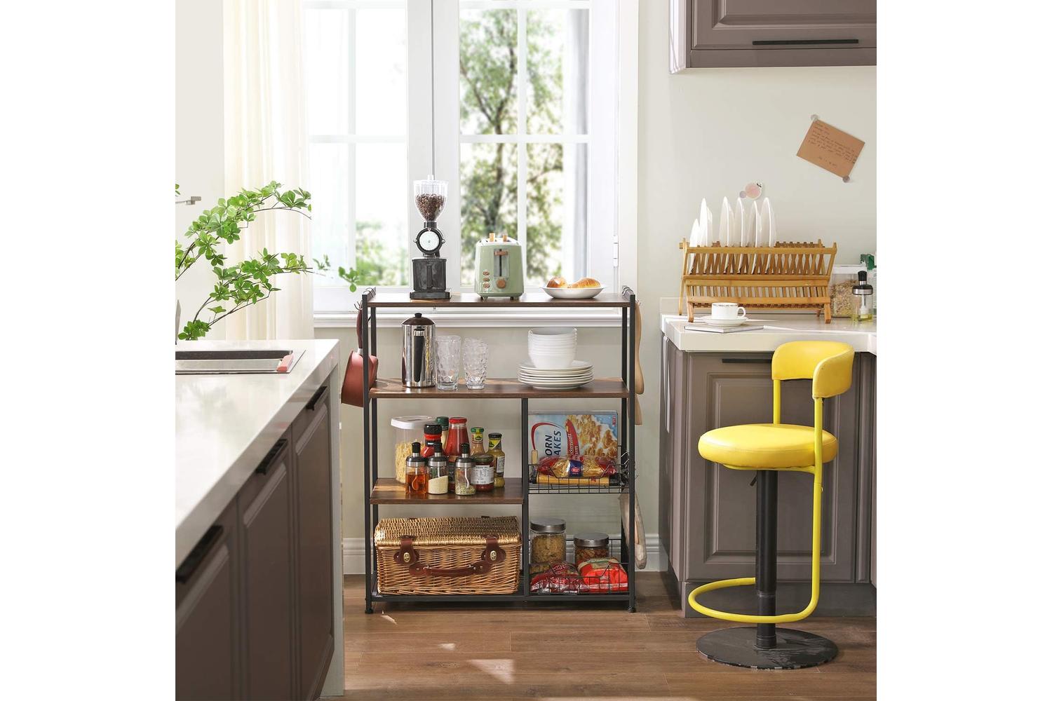Vasagle Mesh Baskets Kitchen Shelf | Rustic Brown & Matte Black-4