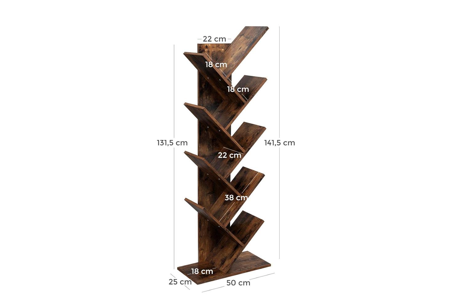 Vasagle Tree-shaped Standing Wooden Bookshelf | Rustic Brown-7