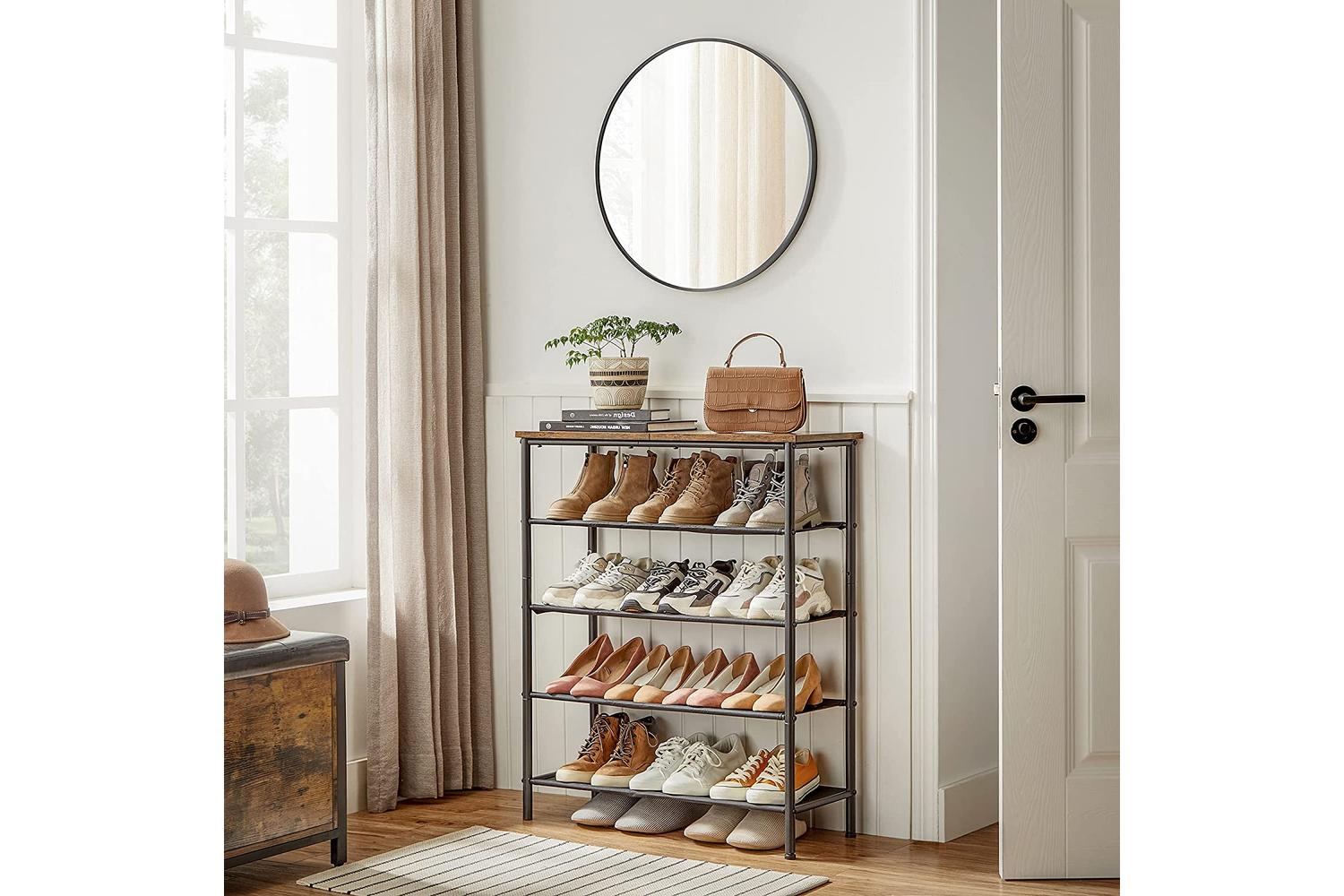Vasagle Shoe Storage Rack With 4 Fabric Shelves | Rustic Brown & Black-4