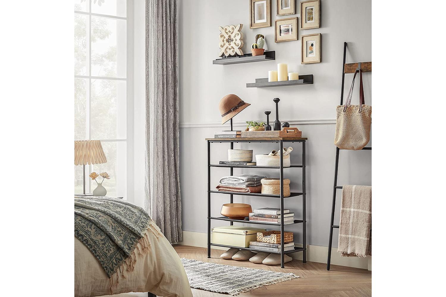 Vasagle Shoe Storage Rack With 4 Fabric Shelves | Rustic Brown & Black-5
