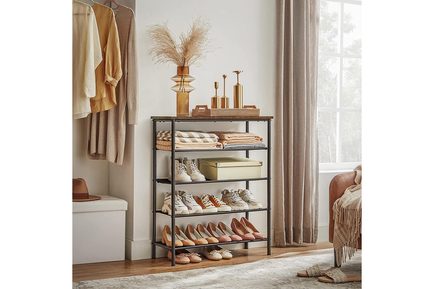 Vasagle Shoe Storage Rack With 4 Fabric Shelves | Rustic Brown & Black-6