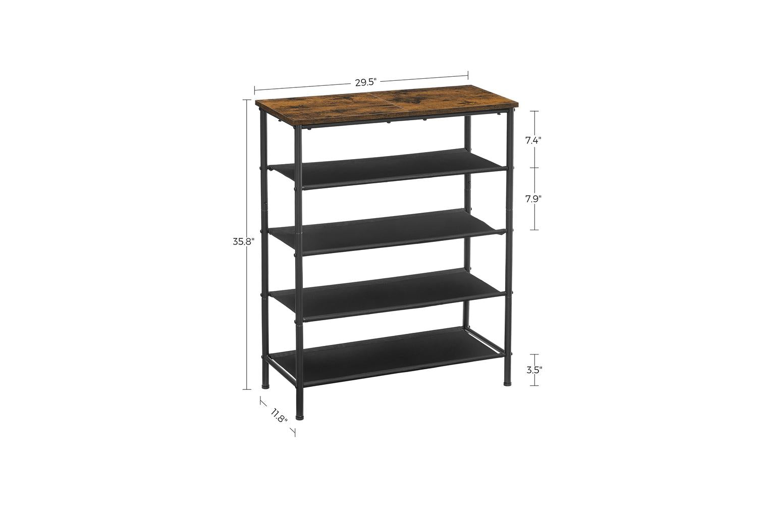 Vasagle Shoe Storage Rack With 4 Fabric Shelves | Rustic Brown & Black-7