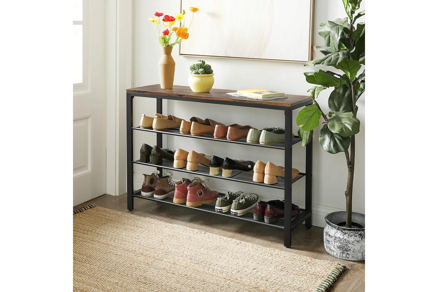 Vasagle Industrial Shoe Organizer | Rustic Brown & Black-2
