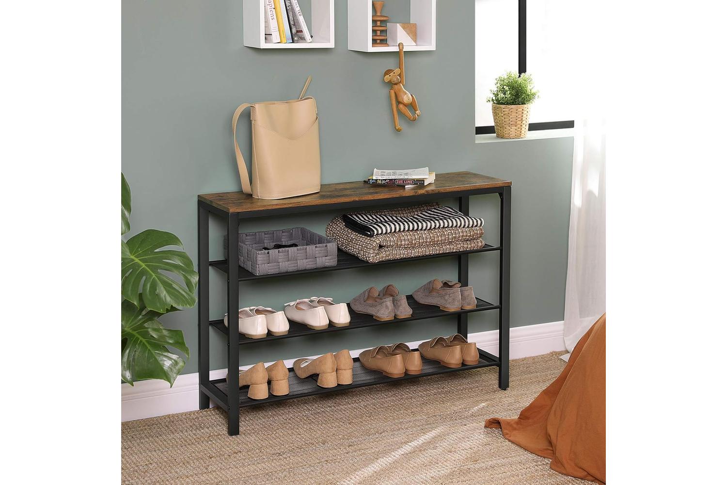 Vasagle Industrial Shoe Organizer | Rustic Brown & Black-3