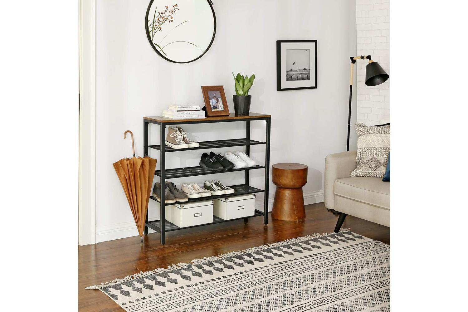 Vasagle Industrial Shoe Rack With 4 Mesh Shelves | Rustic Brown-2