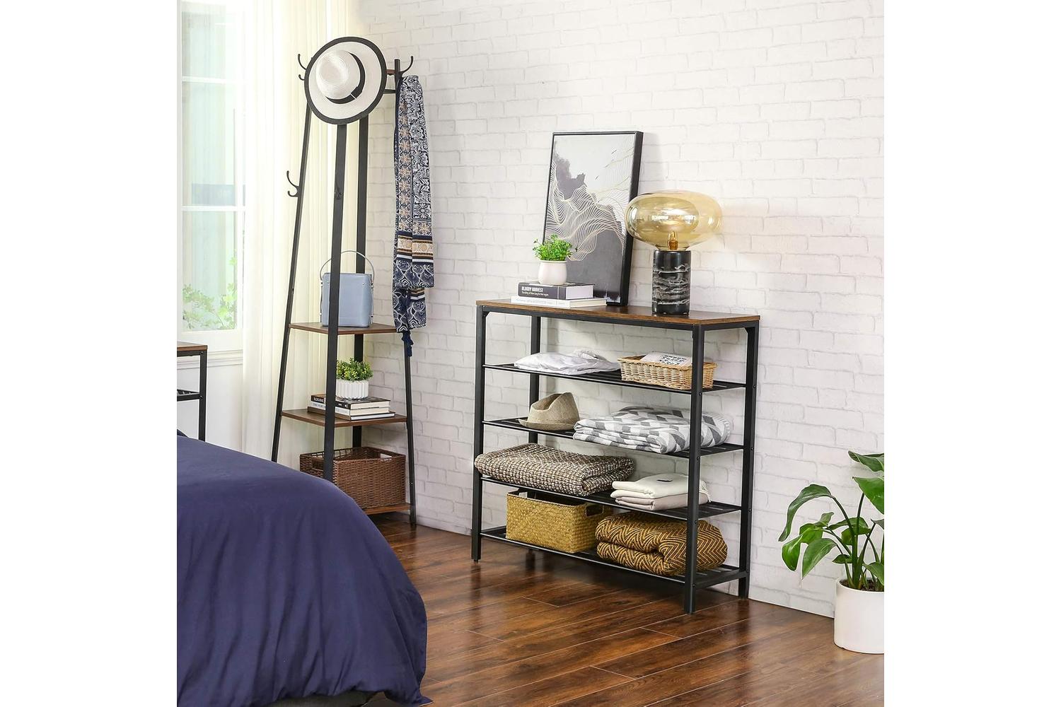 Vasagle Industrial Shoe Rack With 4 Mesh Shelves | Rustic Brown-3