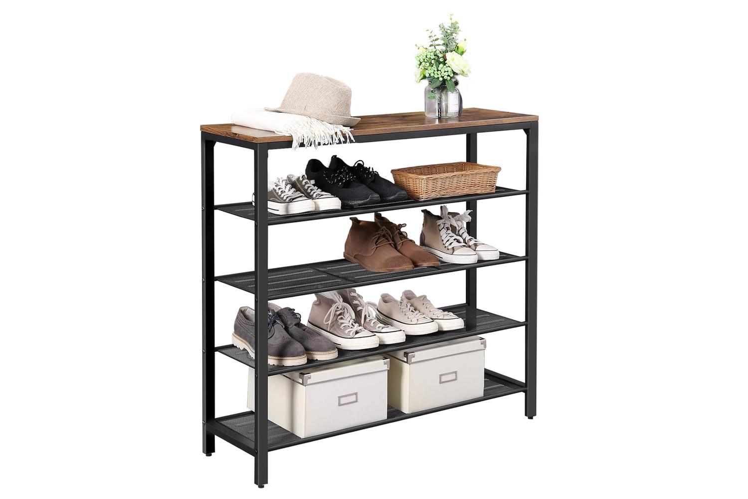 Vasagle Industrial Shoe Rack With 4 Mesh Shelves | Rustic Brown-4
