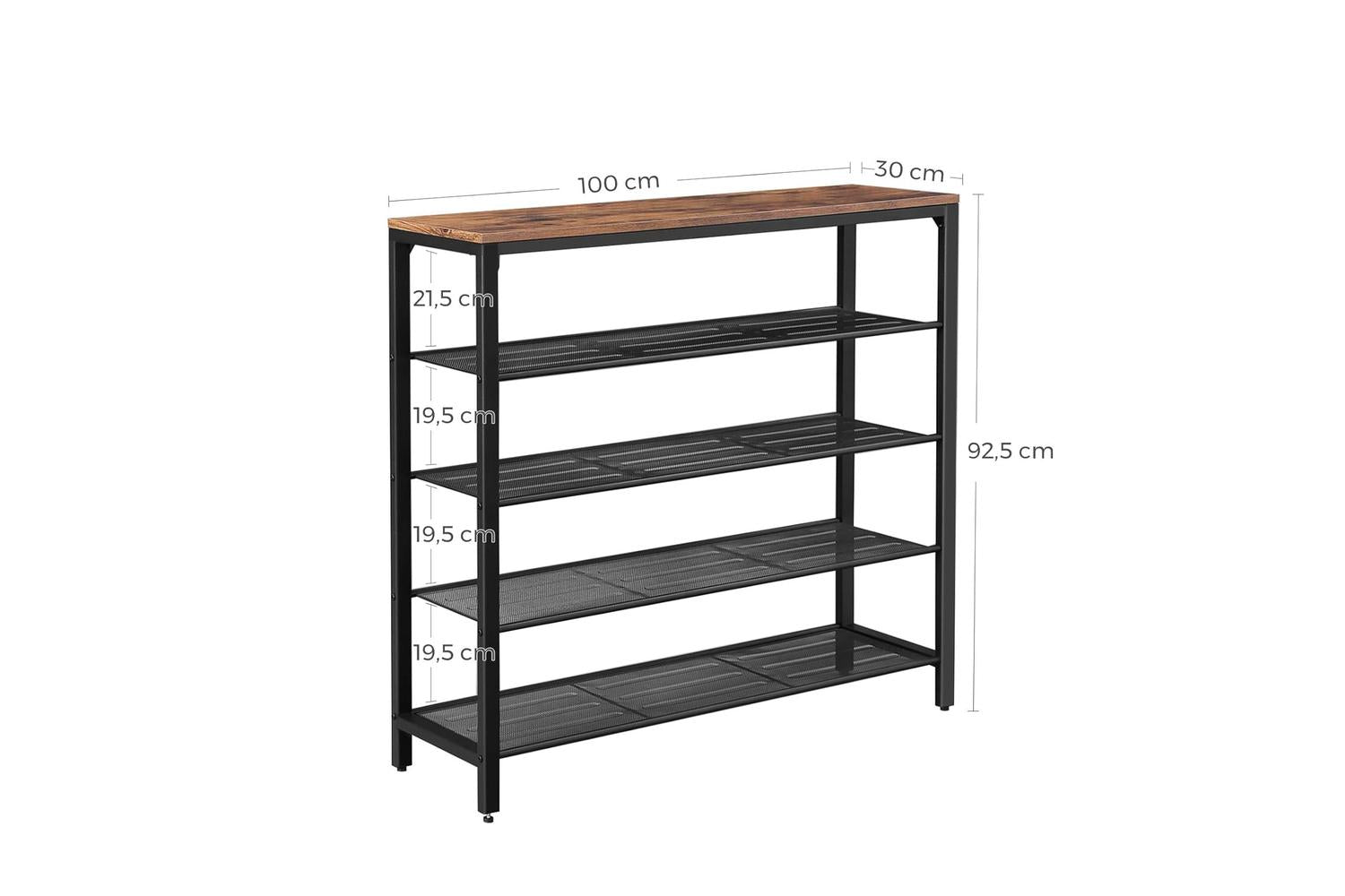 Vasagle Industrial Shoe Rack With 4 Mesh Shelves | Rustic Brown-5