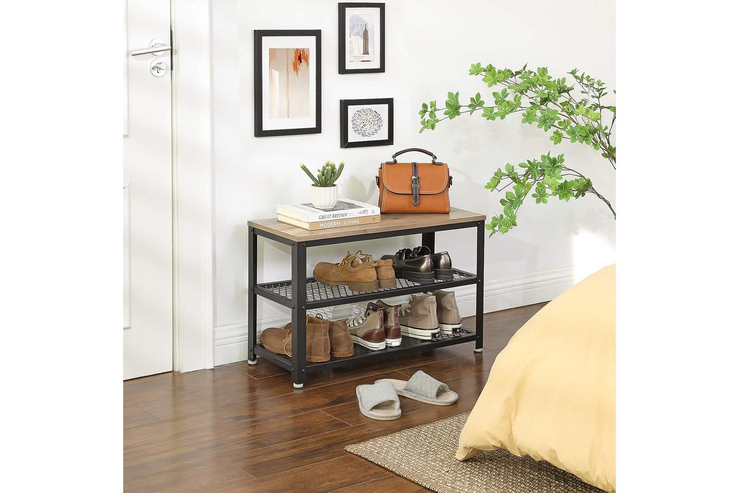 Vasagle Gray 3-Tier Shoe Storage Rack | Greige & Black-2