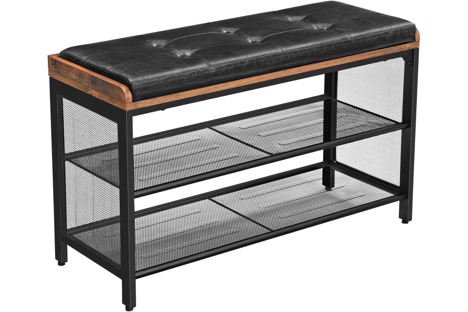 Vasagle Industrial Shoe Rack Bench With Cushion Top | Rustic Brown