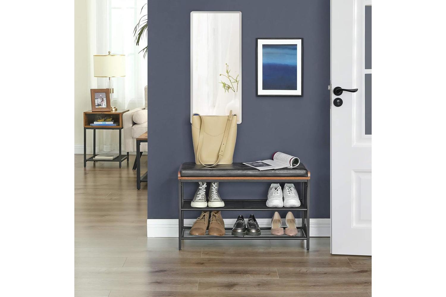 Vasagle Industrial Shoe Rack Bench With Cushion Top | Rustic Brown-3