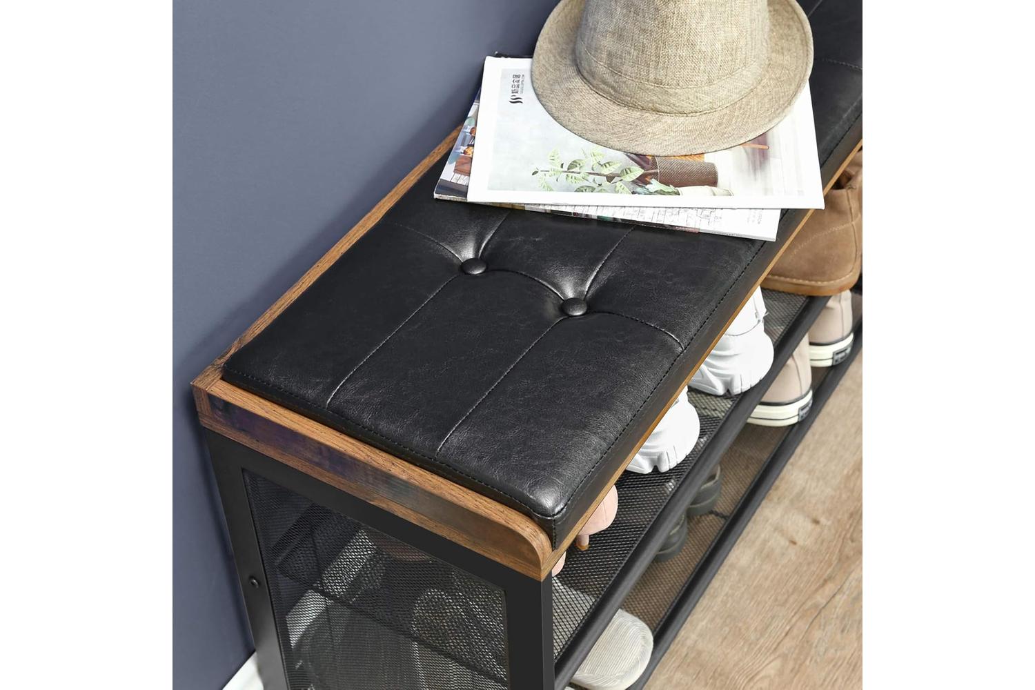 Vasagle Industrial Shoe Rack Bench With Cushion Top | Rustic Brown-4