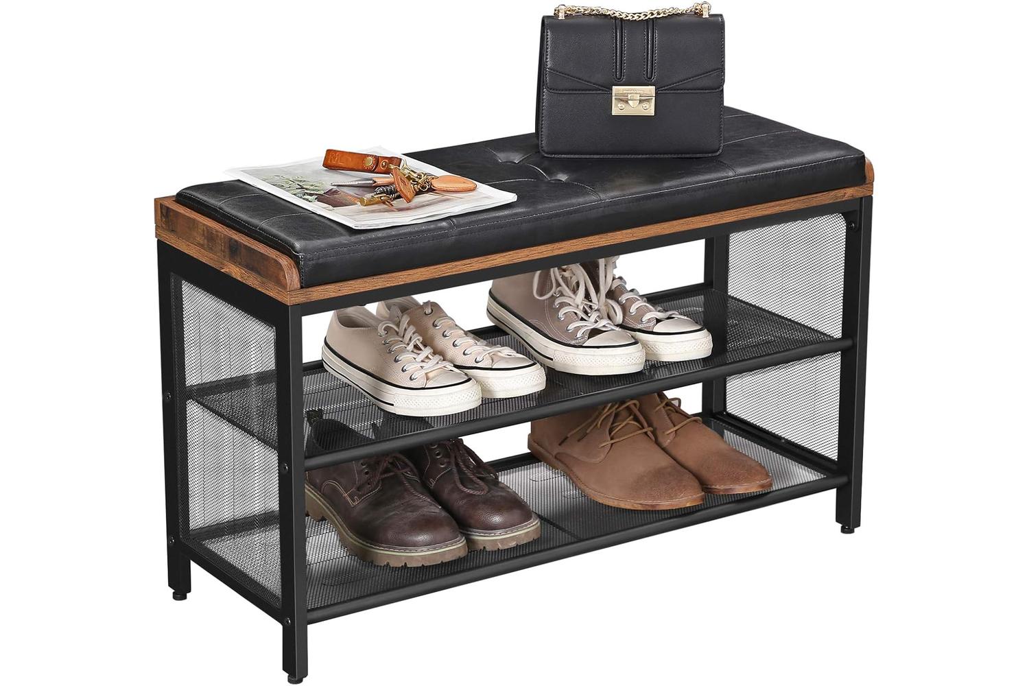 Vasagle Industrial Shoe Rack Bench With Cushion Top | Rustic Brown-7