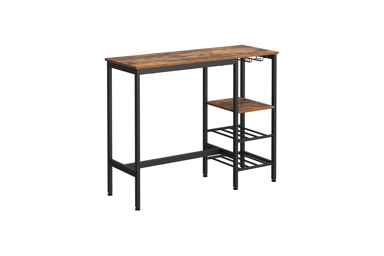 Vasagle Glass Holder Pub Table | Rustic Brown & Black-2