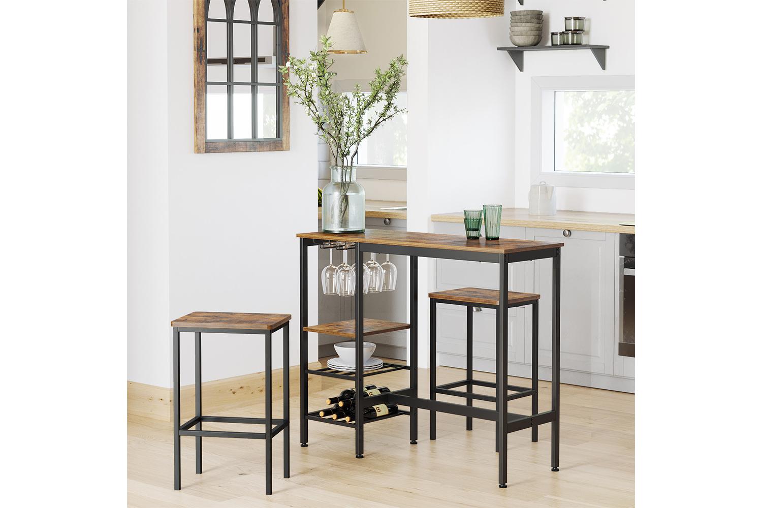 Vasagle Glass Holder Pub Table | Rustic Brown & Black-3