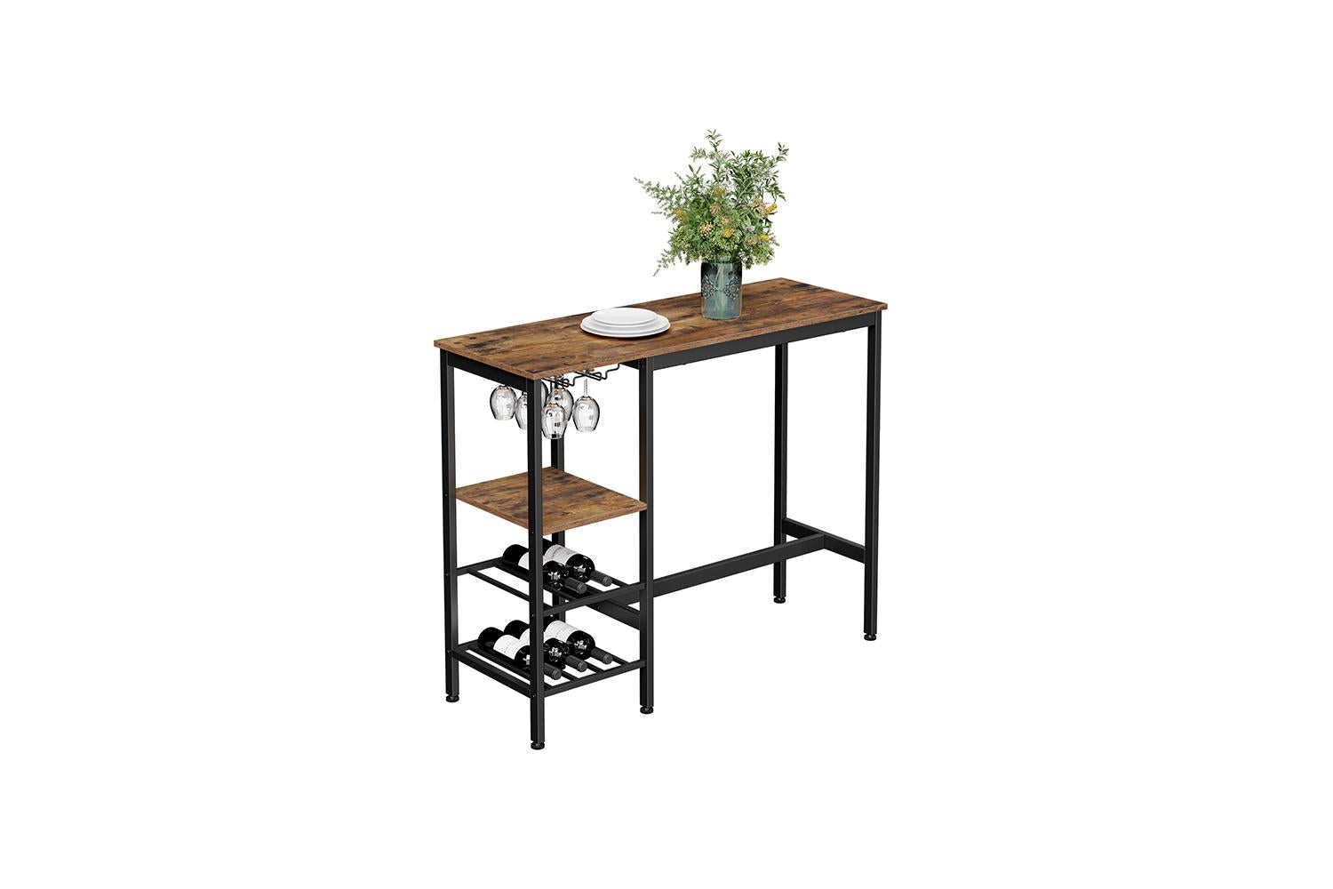 Vasagle Glass Holder Pub Table | Rustic Brown & Black-4