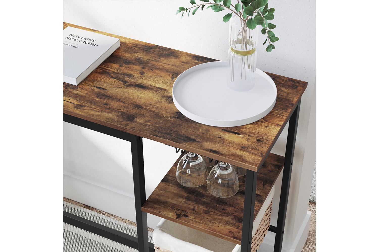 Vasagle Glass Holder Pub Table | Rustic Brown & Black-5