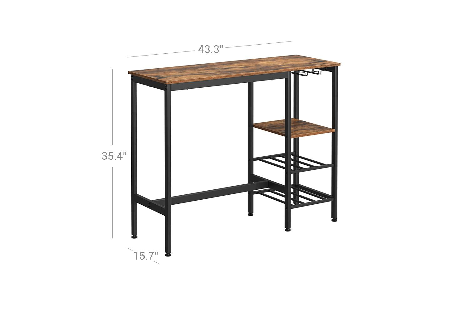 Vasagle Glass Holder Pub Table | Rustic Brown & Black-7