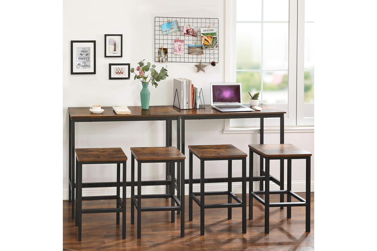 Vasagle Rustic Brown Industrial 4 People Pub Bar Table-3