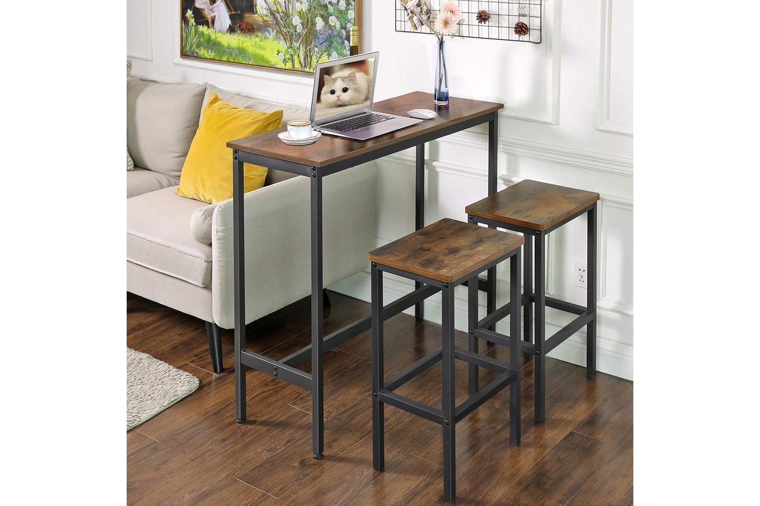 Vasagle Rustic Brown Industrial 4 People Pub Bar Table-5