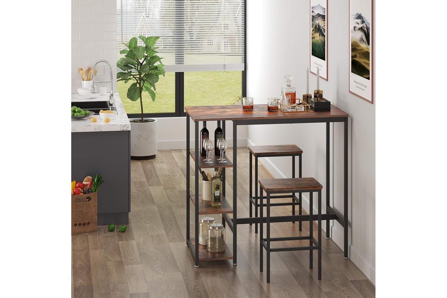 Vasagle Industrial Bar Table With Storage Shelves | Rustic Brown and Matte Black-2